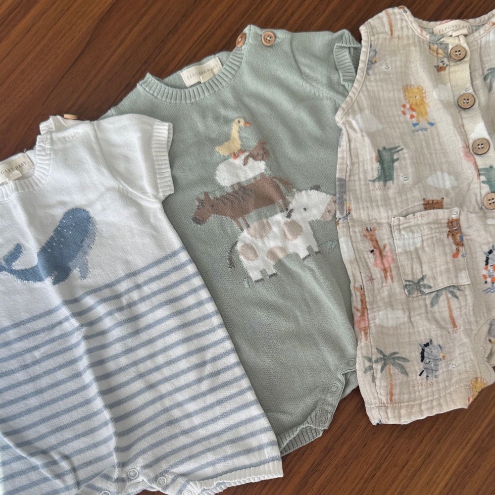 Kids Animal Print Rompers - Set of 3